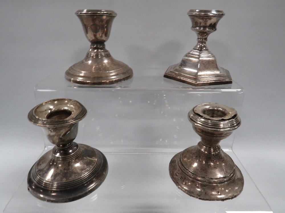 SIX ASSORTED HALLMARKED SILVER SQUAT CANDLESTICKS VARIOUS DATES AND MAKERS A/F - Image 3 of 4