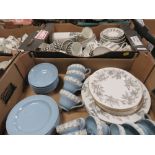 TWO TRAYS OF CERAMICS TO INCLUDE WEDGWOOD QUEENS WARE , WEDGWOOD SUSIE COOPER DESIGN ETC