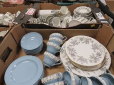 TWO TRAYS OF CERAMICS TO INCLUDE WEDGWOOD QUEENS WARE , WEDGWOOD SUSIE COOPER DESIGN ETC