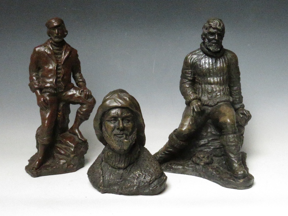 THREE JOHN LETTS SCULPTURES OF FISHERMEN TALLEST H 32 CM