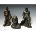 THREE JOHN LETTS SCULPTURES OF FISHERMEN TALLEST H 32 CM