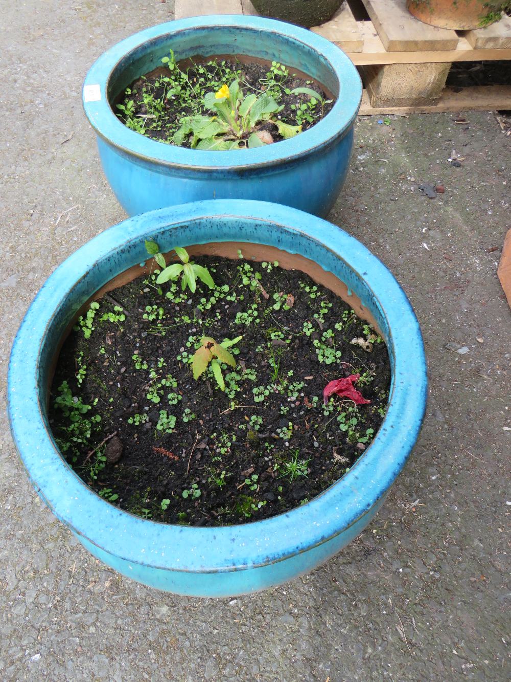 A PAIR OF EXTRA LARGE BLUE CERAMIC GARDEN PLANTERS - Image 2 of 2