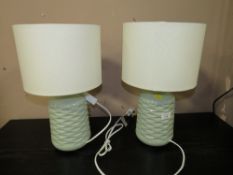 A PAIR OF MODERN TABLE LAMPS AND SHADES