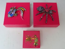 TWO BUTLER AND WILSON ANIMAL THEMED BROOCHES, comprising a large spider brooch Dia. 9 cm and a
