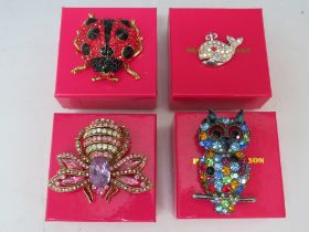 FOUR BUTLER AND WILSON ANIMAL BROOCHES, including a ladybird L 5.5 cm, bumble bee W 6.5 cm and whale