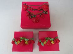 THREE BUTLER AND WILSON STRAWBERRY THEMED BROOCHES, largest W 10.5 cm