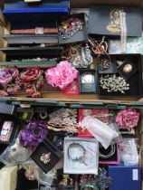 TWO LARGE TRAYS OF ASSORTED COSTUME JEWELLERY ETC., to include examples by Christopher Radko,