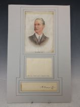 ANDREW BONAR LAW (PRIME MINISTER), signed letter clipping, mounted with a silk portrait and 10
