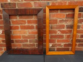 A 19TH CENTURY ROSEWOOD FRAME, frame W 9 cm, rebate 46 x 61 cm, together with a 19th century maple