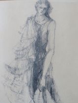 SATOMI (XX). Japanese school, study of a woman in a designer dress, signed lower left, pencil on