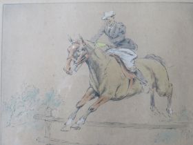 HENRY WILKINSON (1921-2011). Hunting scene with horse and ridge jumping a fence, signed in pencil