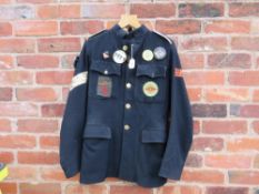 A VINTAGE BEATLES THEMED JACKET, with various badges and patches attached