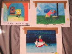 THREE SPONGEBOB SQUAREPANTS ANIMATION CELLS, depicting Spongebob, Patrik and Mr Krabs