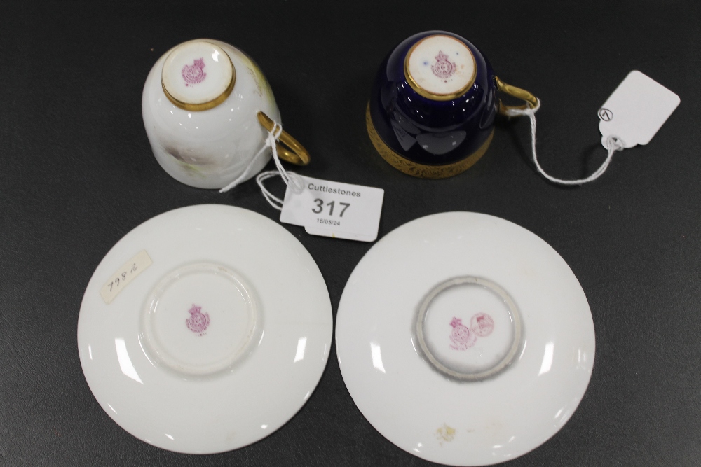 A PAIR OF ROYAL WORCESTER CABINET CUPS AND SAUCERS INCLUDING SHEEP AND FRUIT - Image 3 of 3