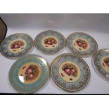 SIX AYNSLEY 'ORCHARD GOLD' CABINET PLATES - SIGNED ( 6 LIGHT BLUE )