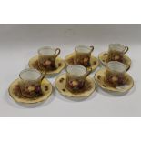 SIX AYNSLEY 'ORCHARD GOLD' COFFEE CUPS AND SAUCERS - SIGNED