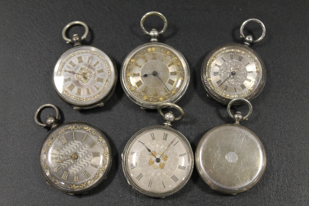SIX VARIOUS SILVER CASED AND SILVER FACED POCKET WATCHES