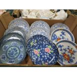 A BOX OF ORIENTAL PLATES