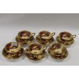 SIX AYNSLEY 'ORCHARD GOLD' CABINET CUPS AND SAUCERS - SIGNED