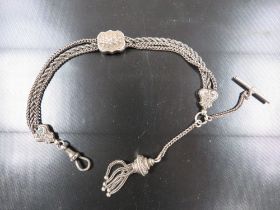 AN ANTIQUE VICTORIAN SILVER ALBERTINA LADIES POCKET WATCH CHAIN