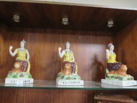 THREE REPRODUCTION STAFFORDSHIRE STYLE FIGURES OF BRITTANIA