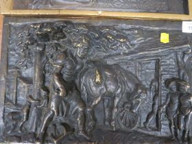 A VICTORIAN BRONZE HORSE DESIGN FIRE WALL PLAQUE