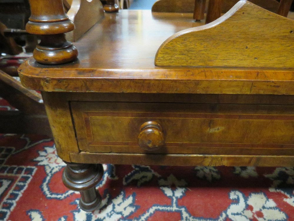 A 19TH CENTURY WALNUT AND INLAID CANTERBURY WITH DRAWER, RAISED ON CASTORS - W 56 CM - Image 2 of 3