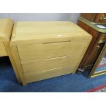 A MODERN OAK VENEER THREE DRAWER CHEST 76 X 86 CM