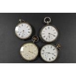 FOUR SILVER CASED POCKET WATCHES