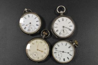 FOUR SILVER CASED POCKET WATCHES