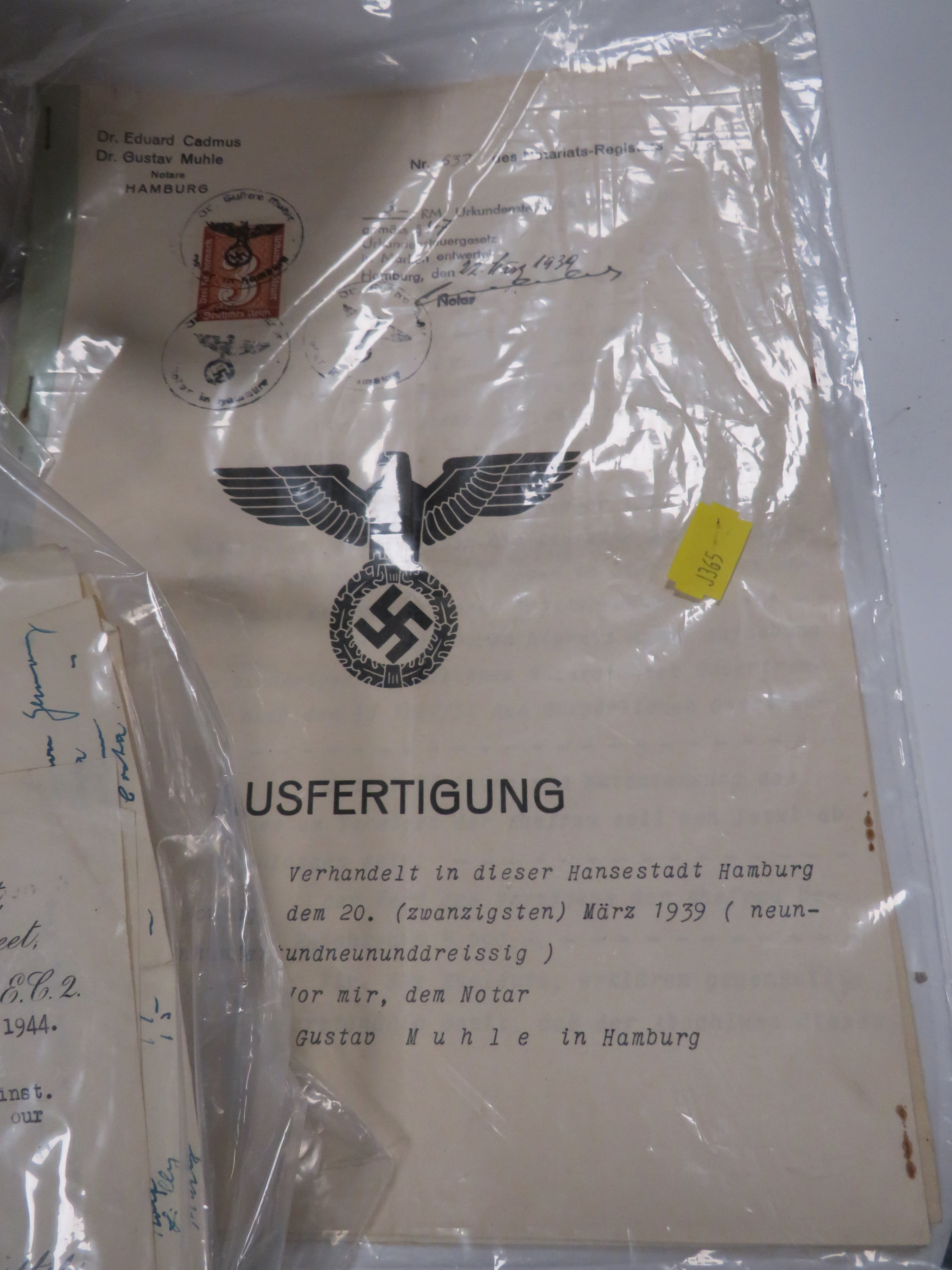 A BOX CONTAINING STAMPS, PAPERWORK AND DOCUMENTS TO INCLUDE GERMAN MILITARY EXAMPLES - Image 3 of 6