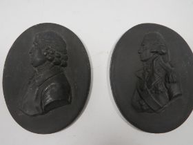 WEDGWOOD STYLE BASALT PLAQUES OF NELSON AND JOSIAH WEDGWOOD