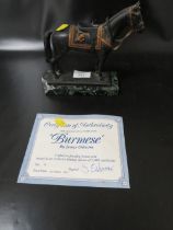 A BRONZE LIMITED EDITION FIGURE OF A HORSE "BURMESE" BY JAMES OSBORNE ON A DAMAGED MARBLE PLINTH