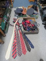 A TRAY OF HATS, GLOVES, RIBBON, TOGETHER WITH A TRAY OF TIES