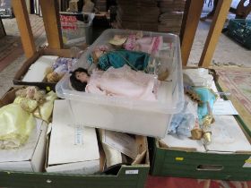 FOUR TRAYS OF DANBURY MINT STORY COLLECTION PORCELAIN DOLLS WITH SOME CERTIFICATES AND BOXES