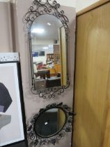 TWO VINTAGE WROUGHT WALL MIRRORS