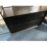 A MODERN BLACK TWO DRAWER CHEST 74 X 100 CM PLUS TWO MODERN CHAIRS