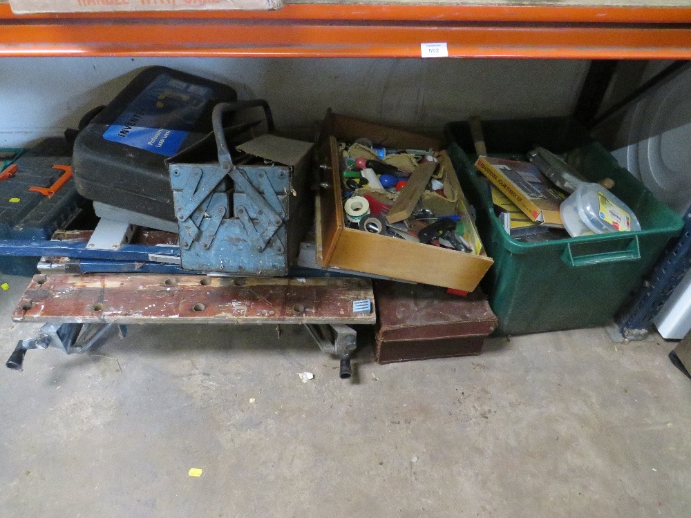 A LARGE SELECTION OF TOOLS AND CONSUMABLES TO INCLUDE TOOLBOXES AND CONTENTS