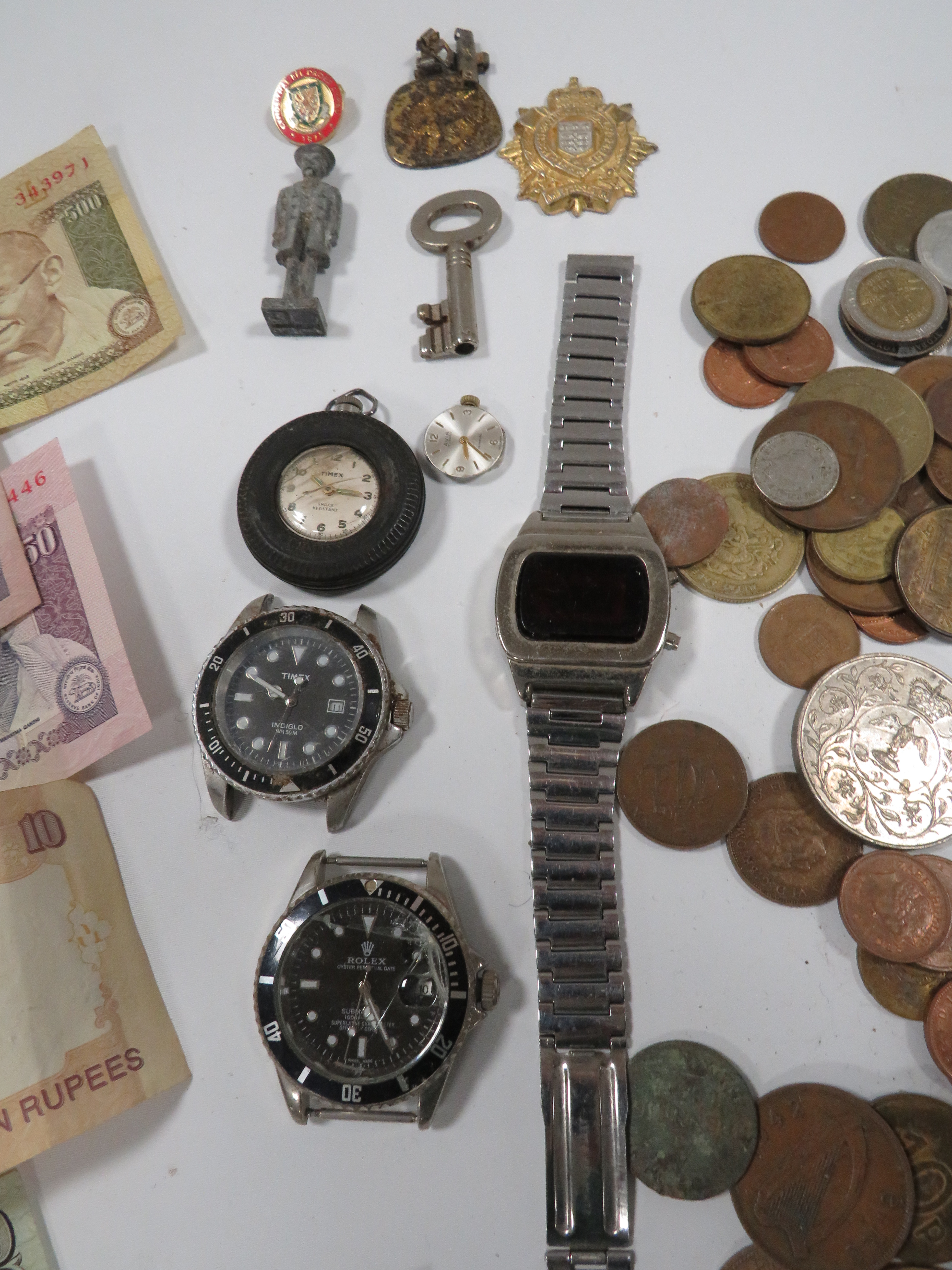 A TIN OF COINS, NOTES, WATCHES ETC - Image 4 of 5