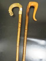 A SHEPHERDS CROOK TOGETHER WITH A WALKING STICK (2)