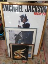 A QUANTITY OF ASSORTED PICTURES AND PRINTS TO INCLUDE MICHAEL JACKSON POSTER ETC