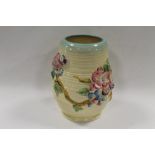 A CLARICE CLIFF NEWPORT POTTERY 399 L/S FLORAL VASE - CRAZING THROUGHOUT