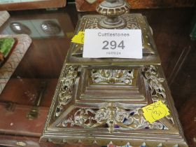 A VINTAGE BRASS TABLE INKWELL