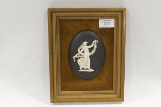 A VINTAGE FRAMED WEDGWOOD BLACK JASPERWARE DANCING HOURS PLAQUE