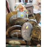 A TRAY OF ASSORTED VINTAGE CLOCKS AND ACCESSORIES