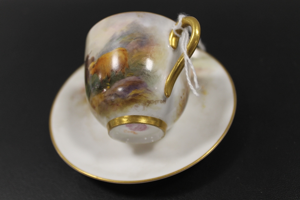ROYAL WORCESTER 'HIGHLAND CATTLE' CABINET CUP AND SAUCER - SIGNED H. STINTON C1911 - Image 2 of 3