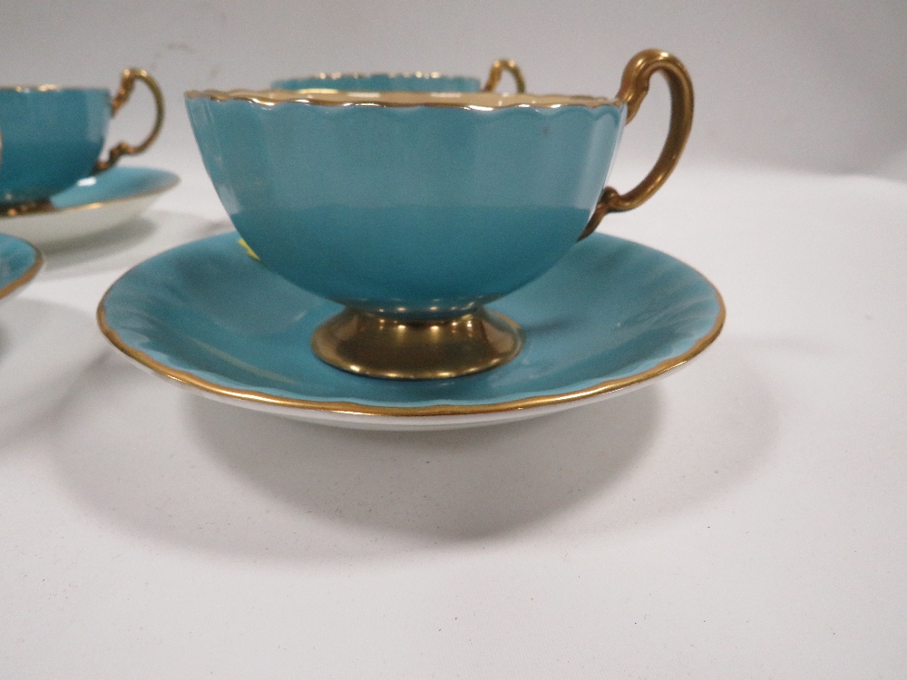 SIX AYNSLEY 'ORCHARD GOLD' CABINET CUPS AND SAUCERS - LIGHT BLUE - SIGNED - Image 2 of 4