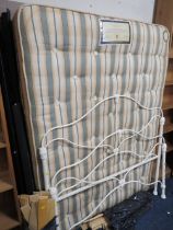 A VICTORIAN STYLE CREAM METAL BED FRAME WITH MATTRESS