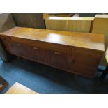 A MID CENTURY TEAK SIDEBOARD / RADIOGRAMME WITH THORENS RECORD DECK - W 190 CM A/F