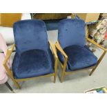 A PAIR OF MODERN BLUE UPHOLSTERED ARMCHAIRS (2)